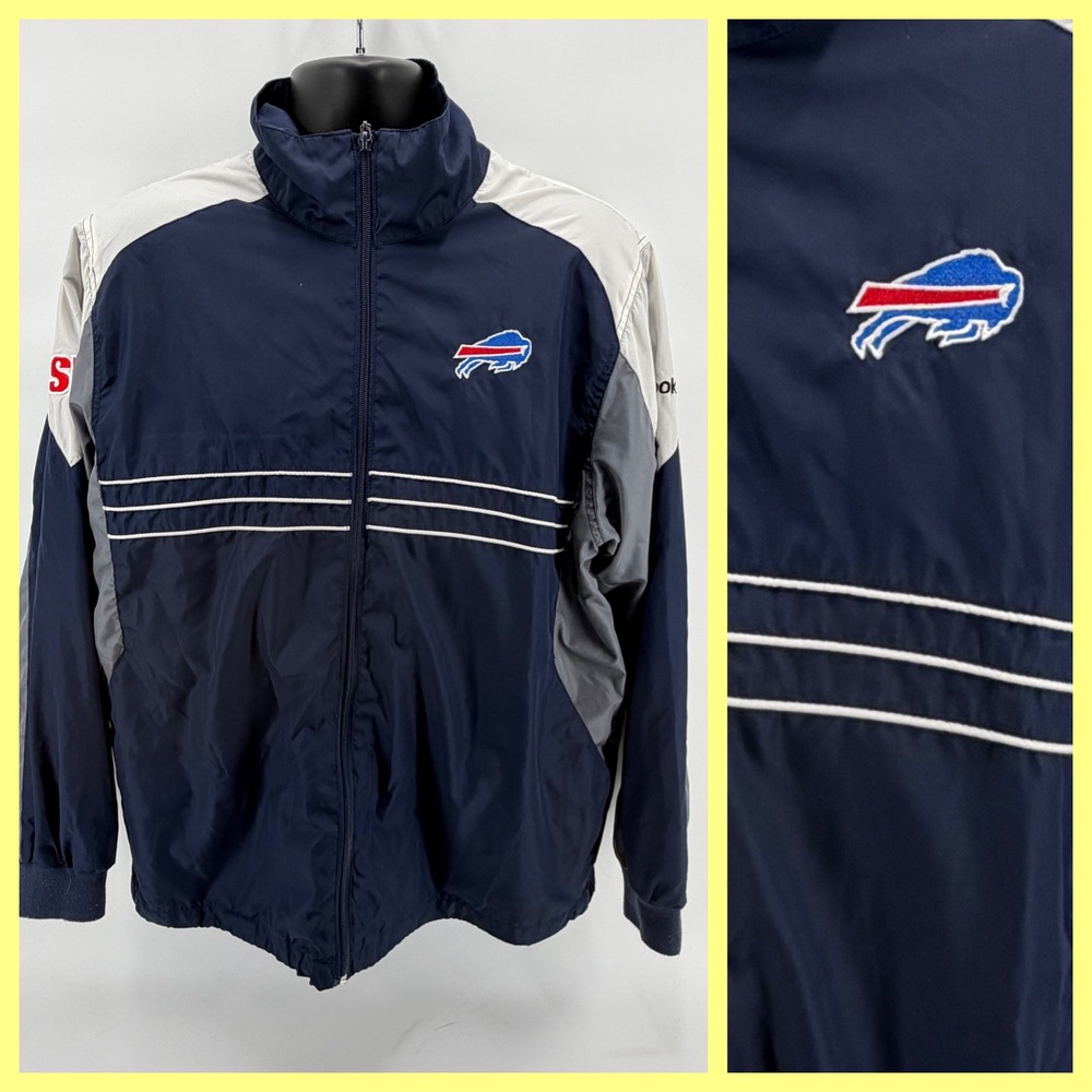 Vintage Buffalo Bills Reebok NFL Jacket Mens Large Navy Gray Y2K Windbreaker